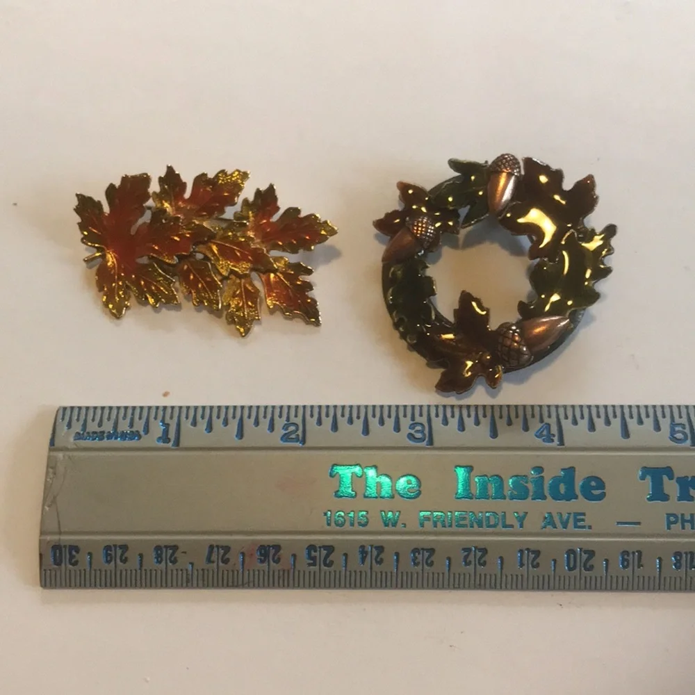 Lot  of Two Fall Leaves and Acorns Pins / Brooches
